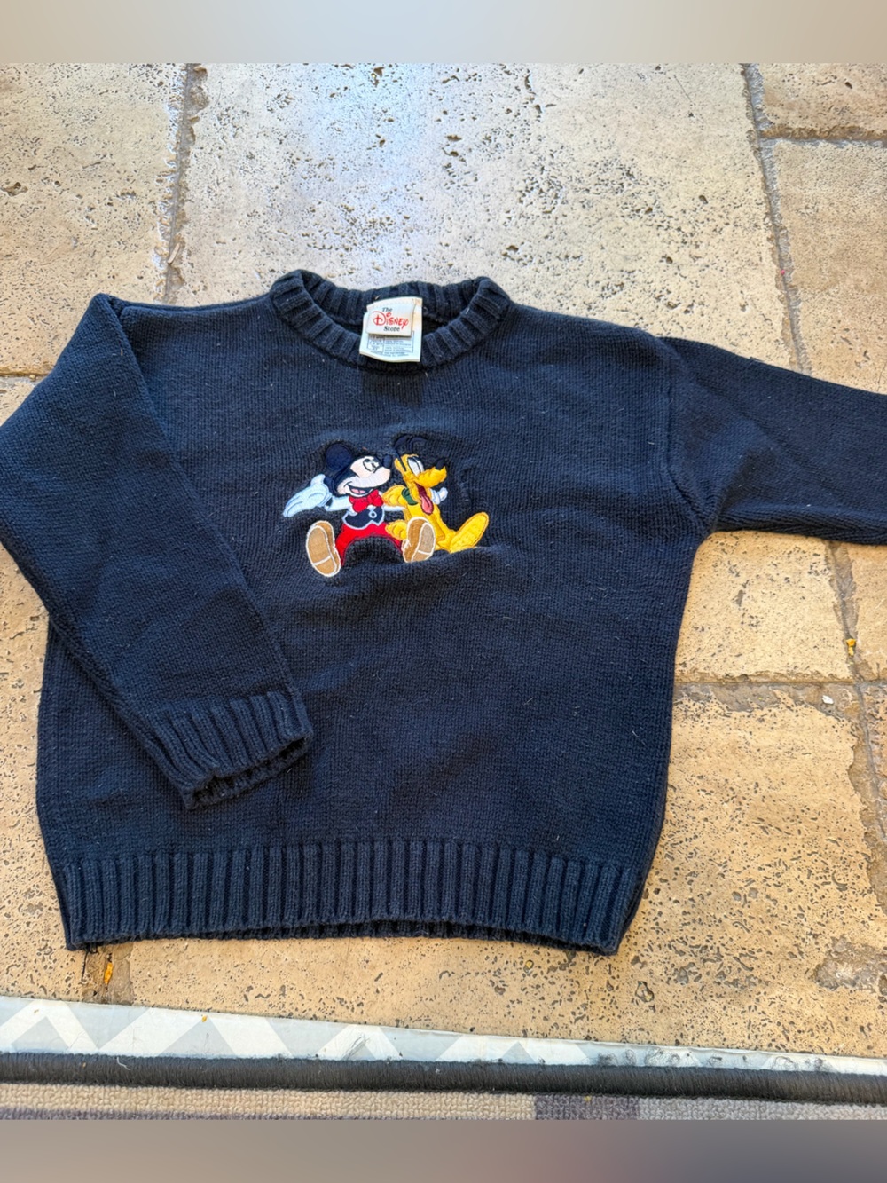 Vintage Disney Navy Mickey & Pluto Embroidered Crewneck Sweater